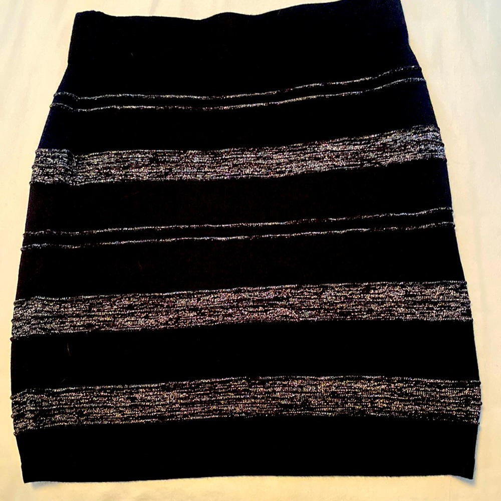 Rock & Republic mini skirt, black with silver detailed stripes, size small